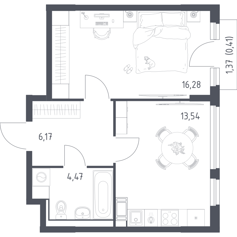 1-комнатная 41 м2 в ЖК Новое Колпино корпус null этаж 6