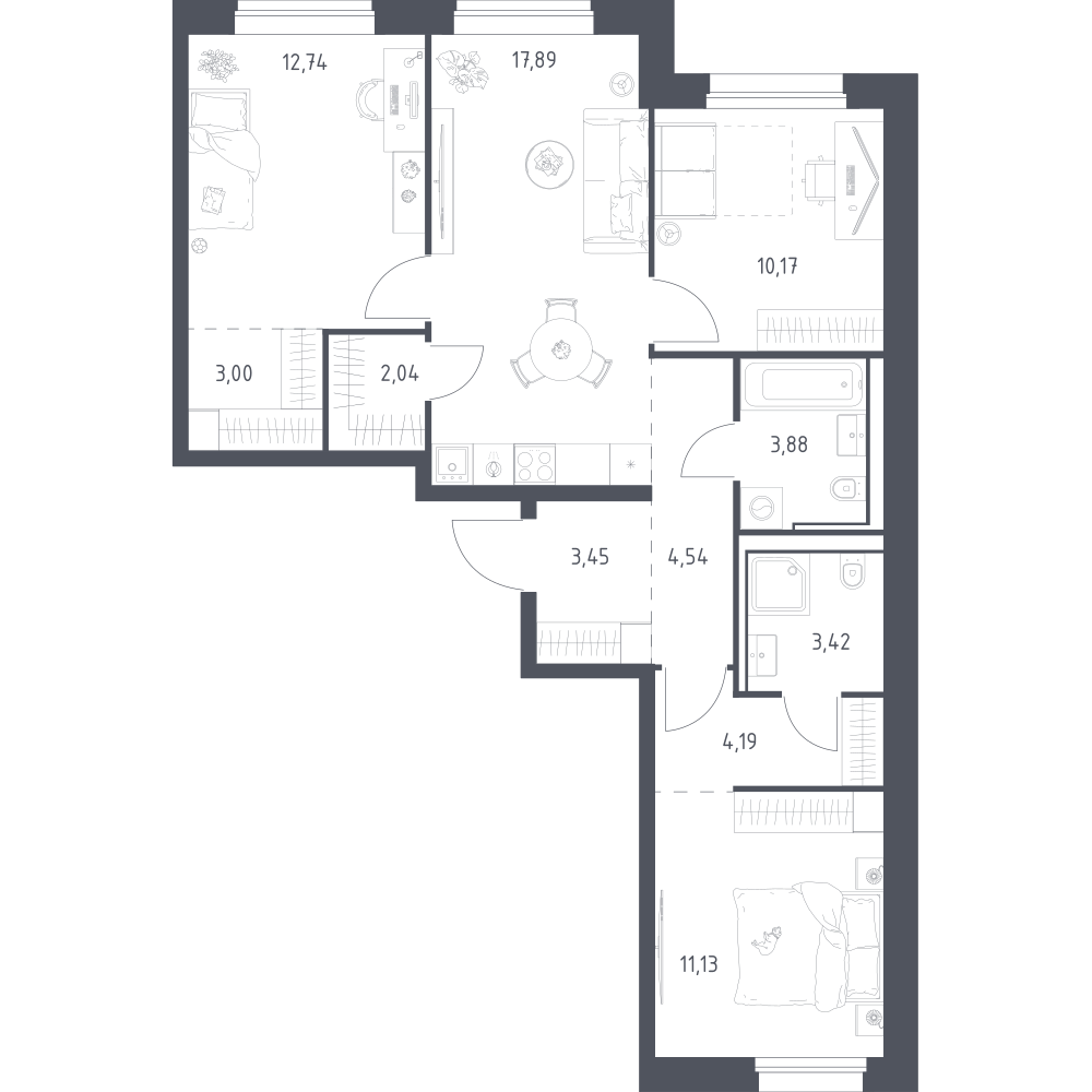 3-комнатная 76 м2 в ЖК Литературный Квартал корпус null этаж 10