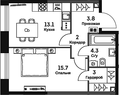1-комнатная 41.9 м2 в ЖК undefined корпус null этаж 11