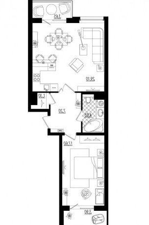 1-комнатная 60 м2 в ЖК undefined корпус null этаж 20