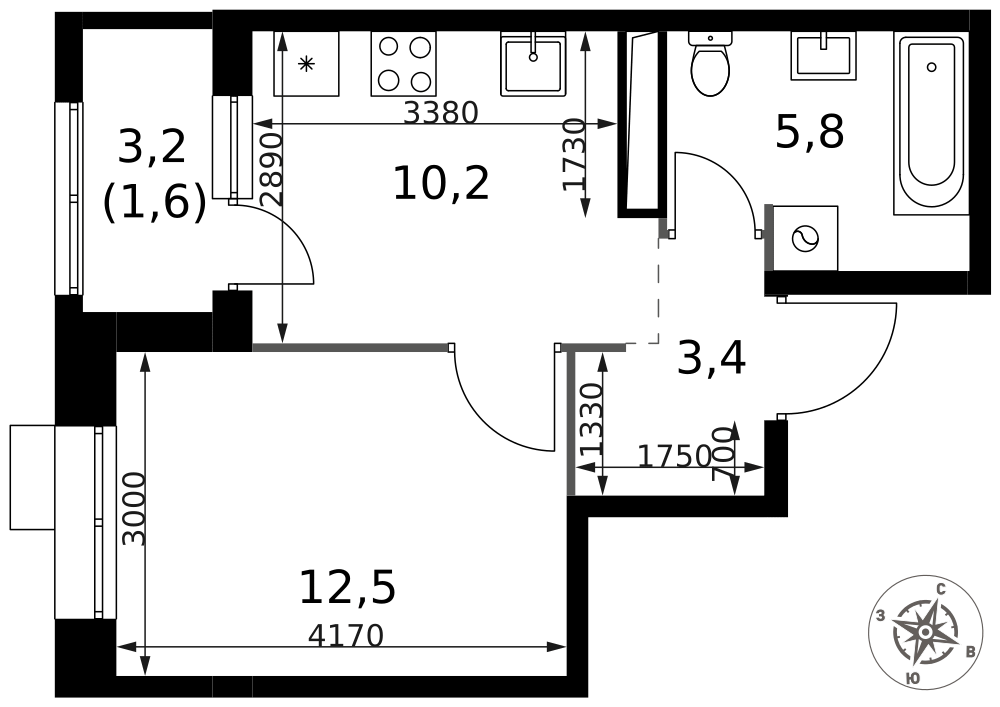 1-комнатная 33 м2 в ЖК 1-й Саларьевский корпус null этаж 16