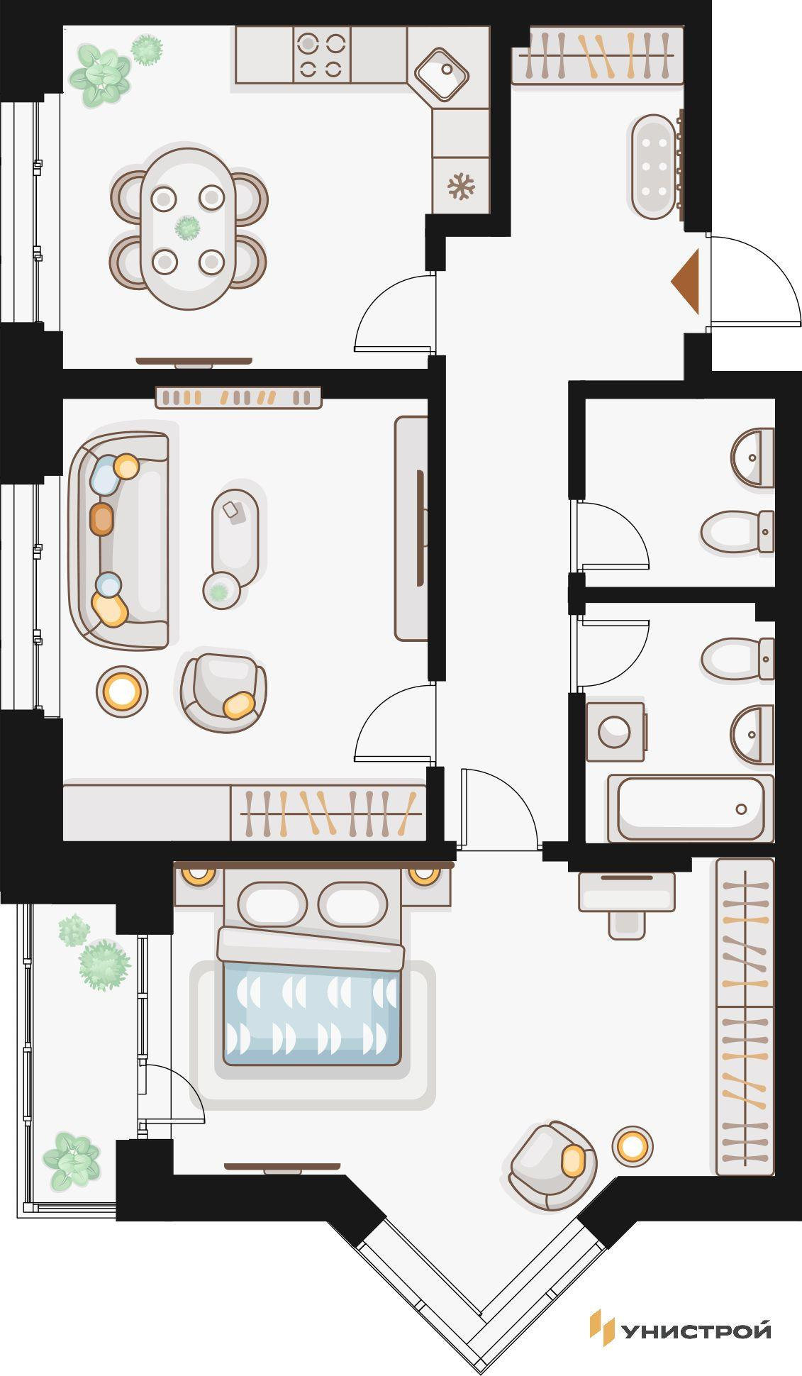 2-комнатная 77 м2 в ЖК Жилой кластер Q на Кулагина корпус null этаж 4
