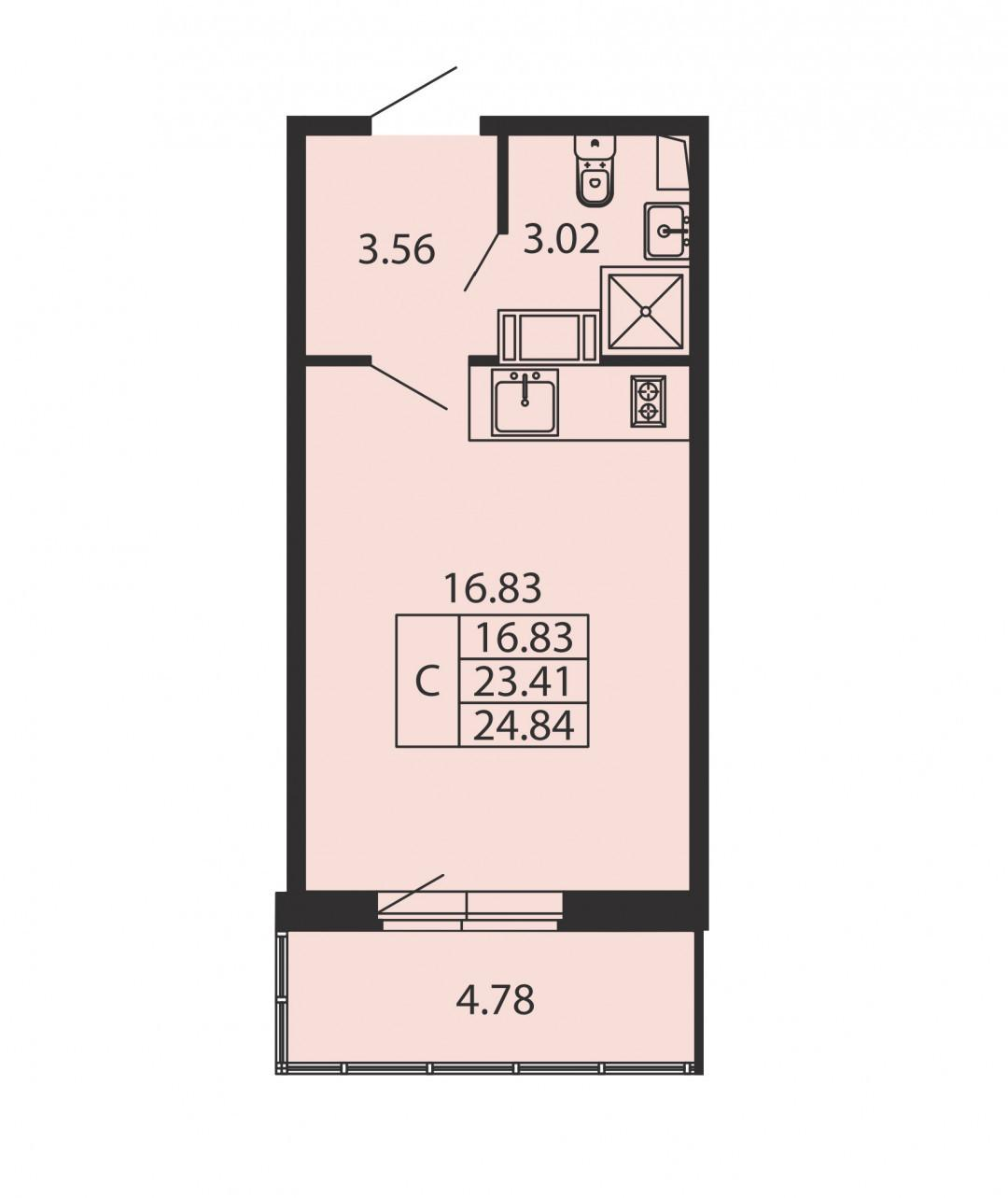 Студия 28.2 м2 в ЖК undefined корпус null этаж 7