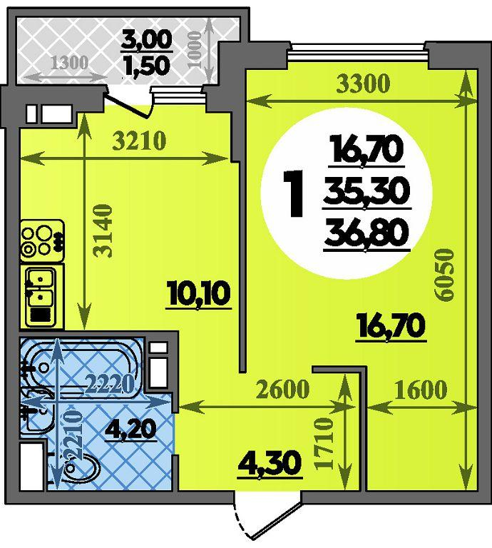 1-комнатная 36 м2 в ЖК Парк у дома корпус null этаж 11