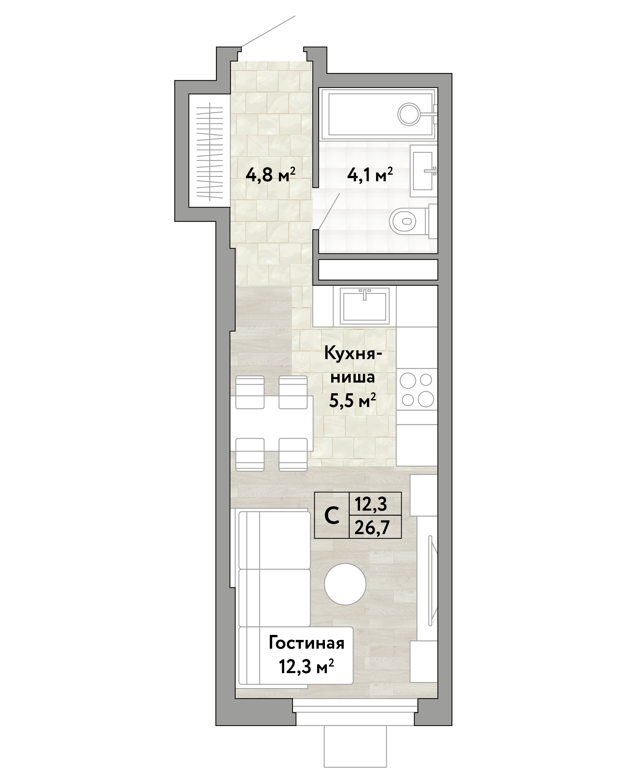 Студия 26 м2 в ЖК Новые Смыслы корпус null этаж 16