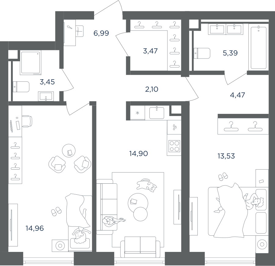 2-комнатная 69 м2 в ЖК ULTIMACity корпус null этаж 31