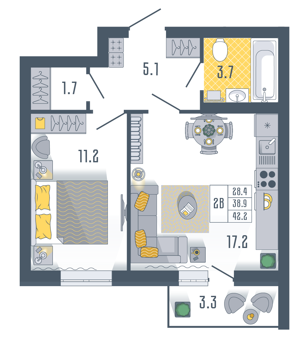 2-комнатная 42 м2 в ЖК Солнечный город корпус null этаж 11