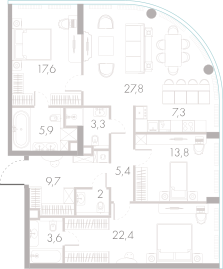 4-комнатная 118 м2 в ЖК River Park Towers Кутузовский корпус null этаж 41