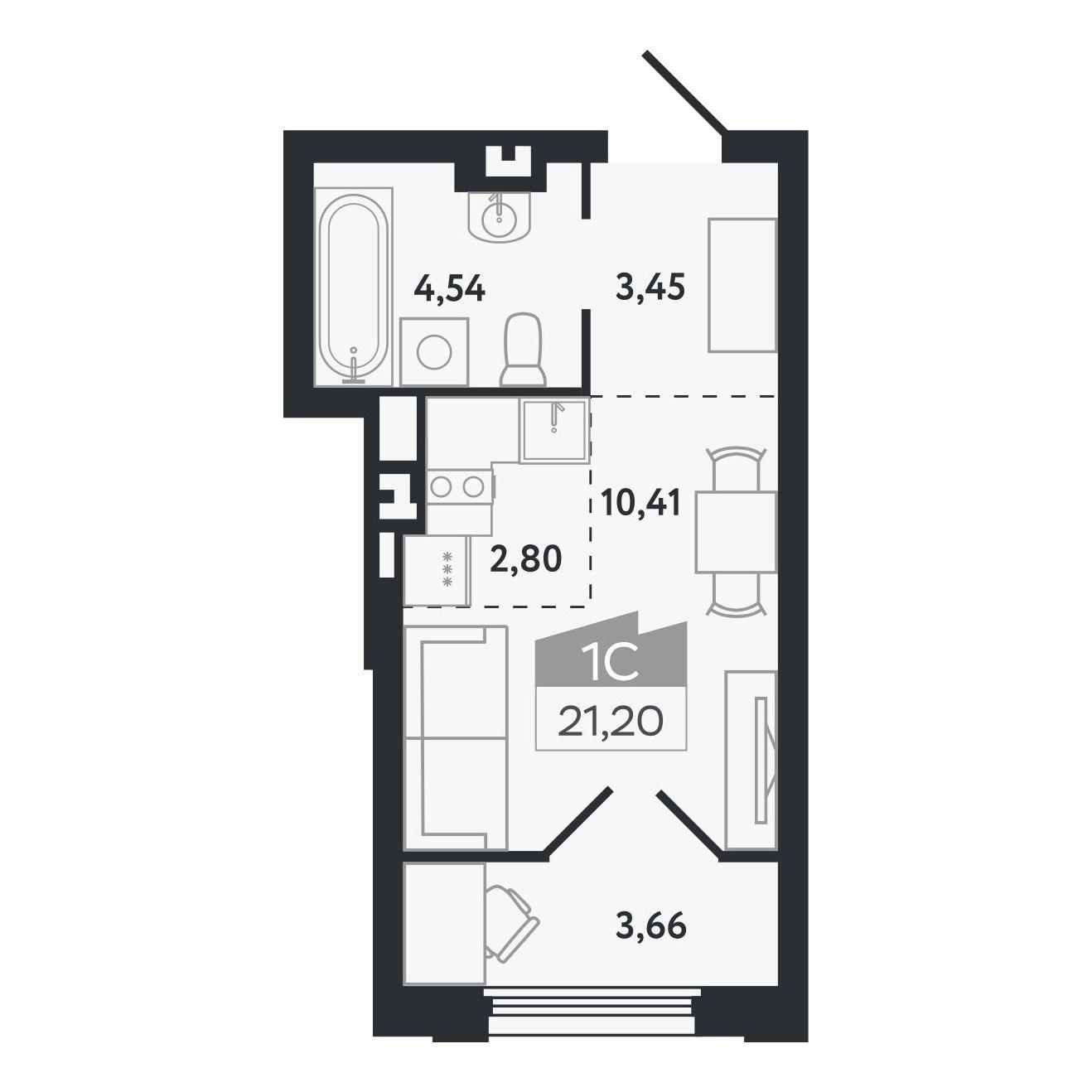 Студия 21 м2 в ЖК Квартал 1604 корпус null этаж 5
