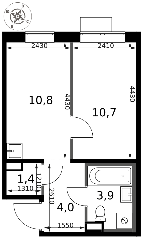 1-комнатная 30 м2 в ЖК 1-й Саларьевский корпус null этаж 16