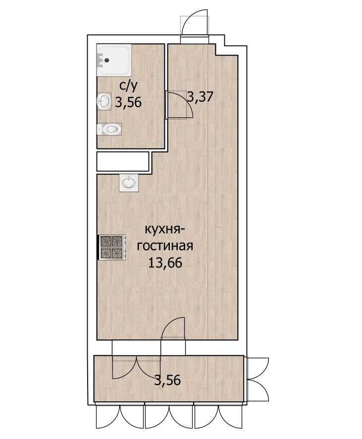 Студия 24 м2 в ЖК undefined корпус null этаж 7