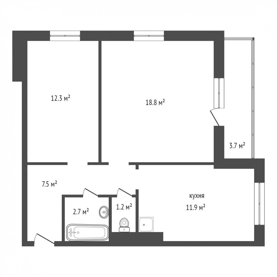 2-комнатная 62.7 м2 в ЖК undefined корпус null этаж 8