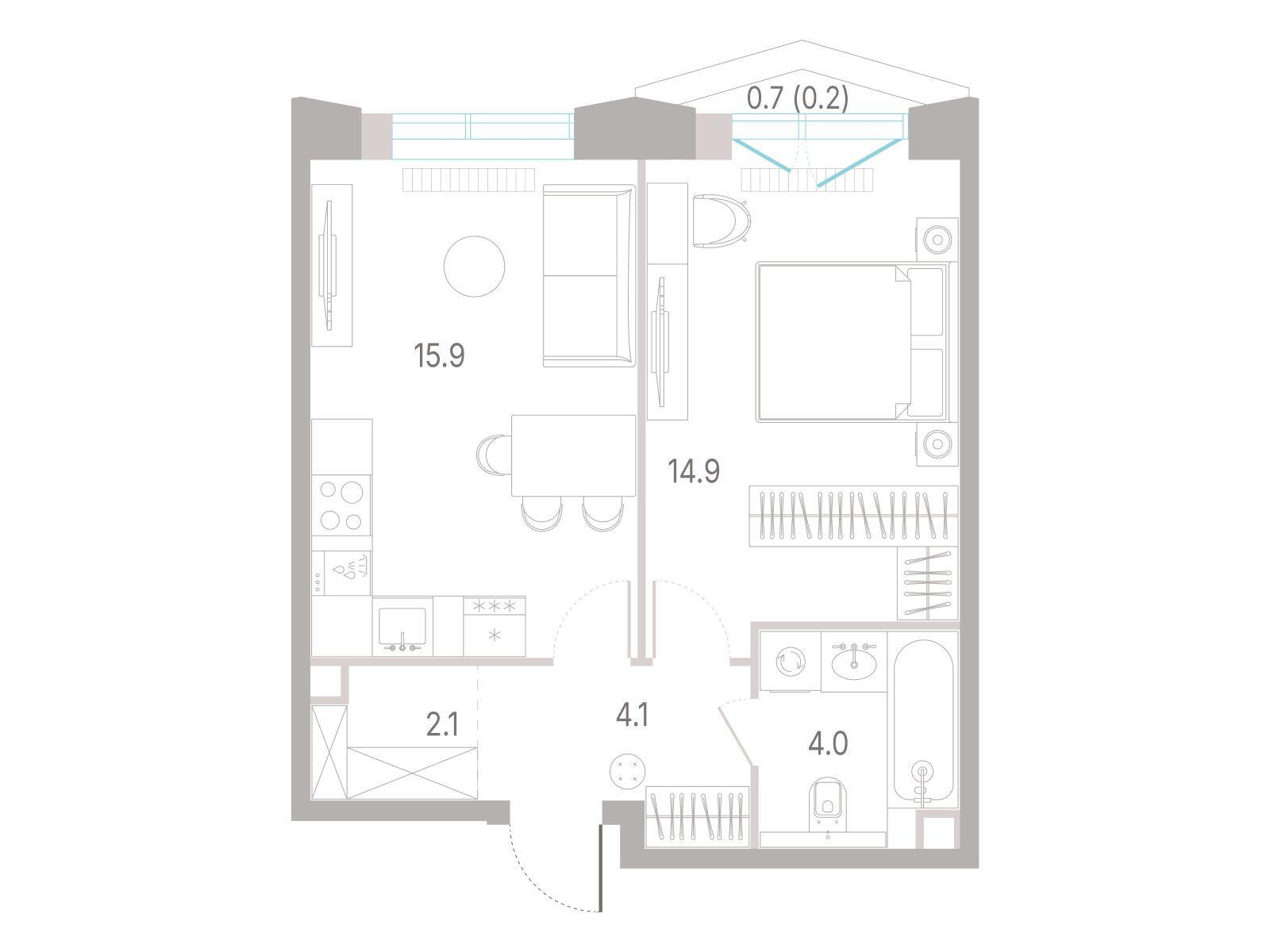 1-комнатная 41 м2 в ЖК КОД Сокольники корпус null этаж 5