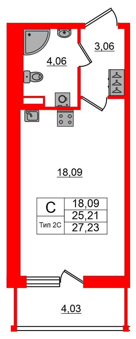Студия 25 м2 в ЖК Сэтл Ривьера корпус null этаж 2