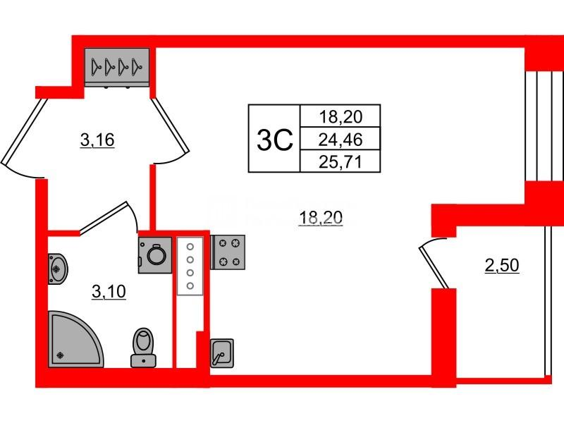 Студия 24 м2 в ЖК Астра Континенталь корпус null этаж 2