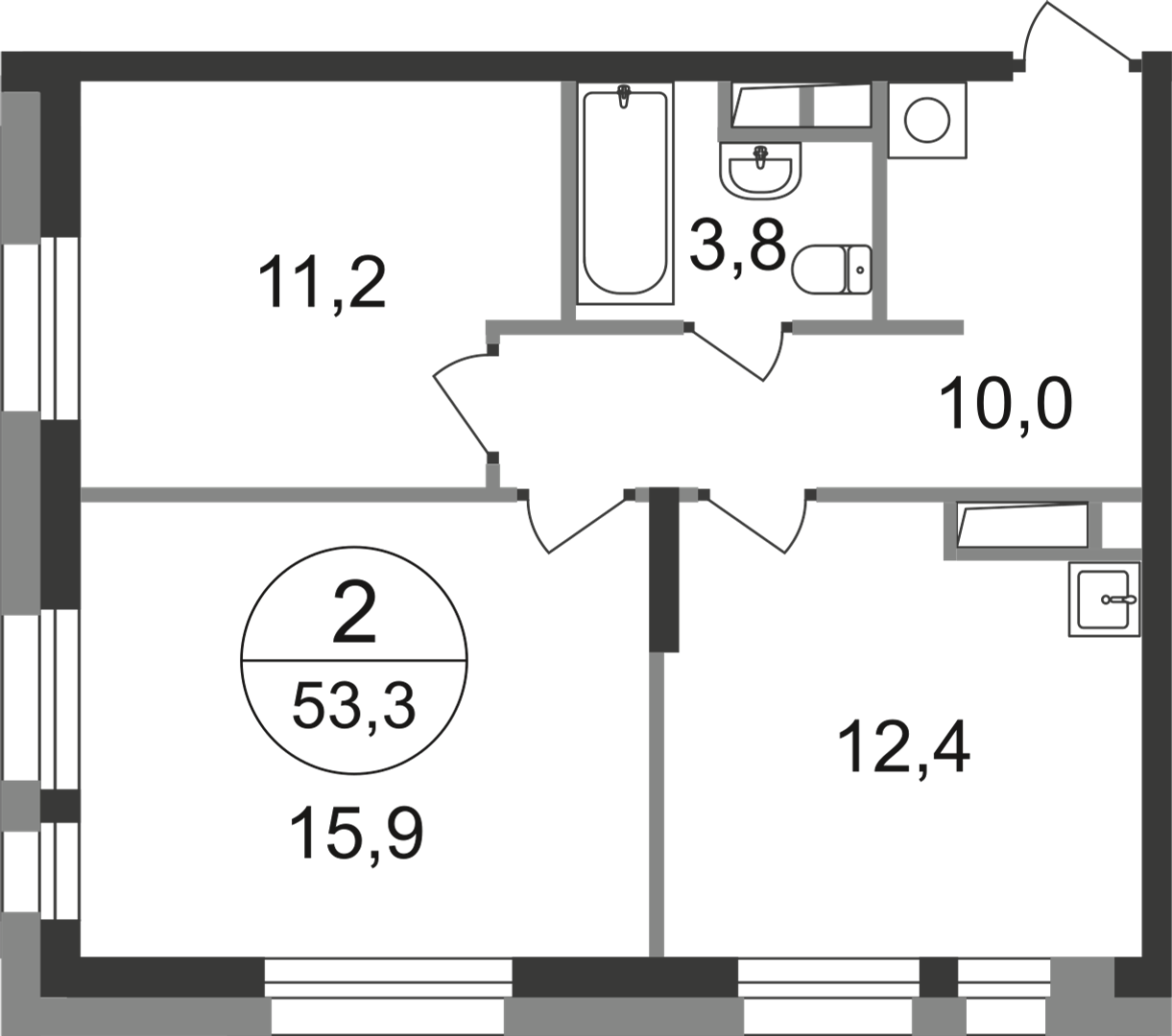 2-комнатная 53 м2 в ЖК Первый Московский корпус null этаж 10