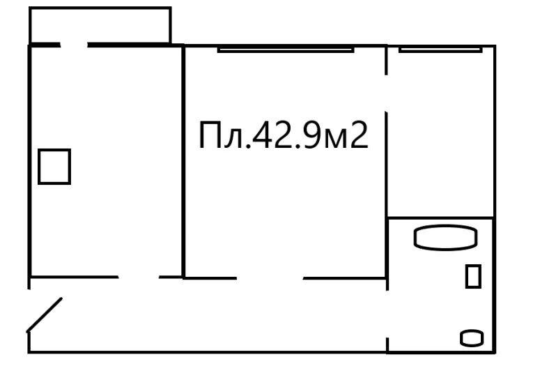 2-комнатная 42.9 м2 в ЖК undefined корпус null этаж 2
