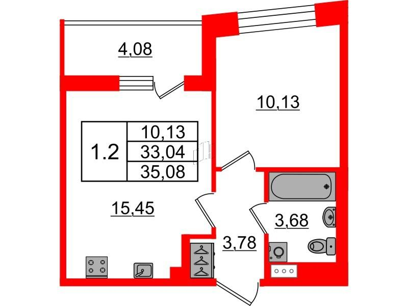 1-комнатная 33 м2 в ЖК Бионика Заповедная корпус null этаж 3