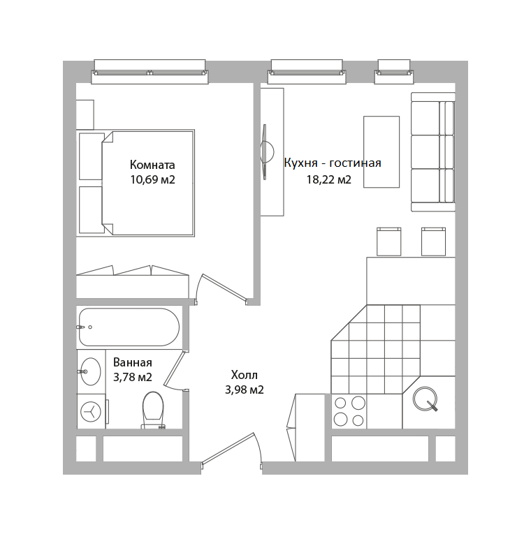 Студия 36 м2 в ЖК Адрес корпус null этаж 14