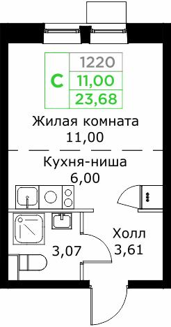 Студия 25 м2 в ЖК Кит корпус null этаж 21