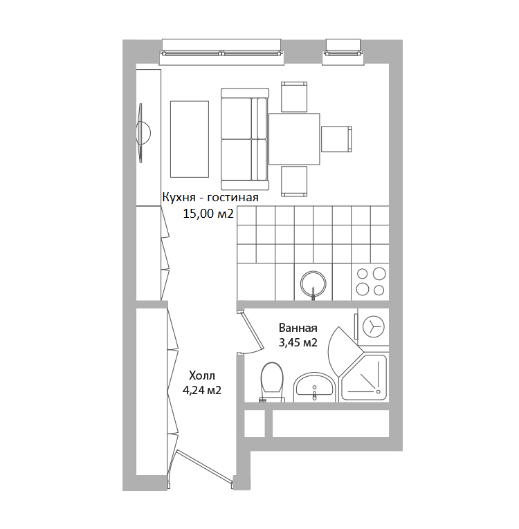 Студия 22 м2 в ЖК Адрес корпус null этаж 16