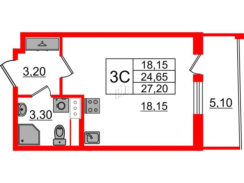 Студия 24 м2 в ЖК Бионика Заповедная корпус null этаж 11