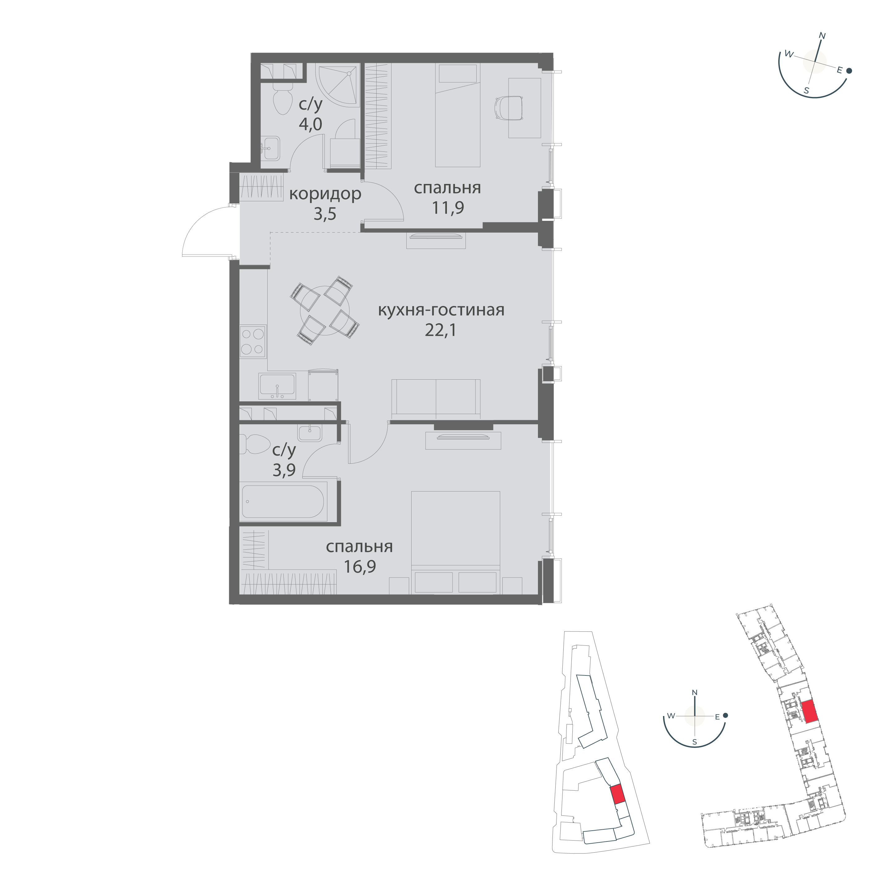 2-комнатная 62 м2 в ЖК Событие корпус null этаж 9