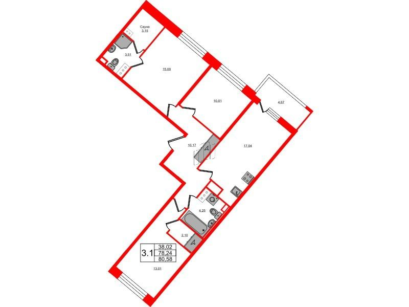 3-комнатная 78 м2 в ЖК Pulse Premier корпус null этаж 13