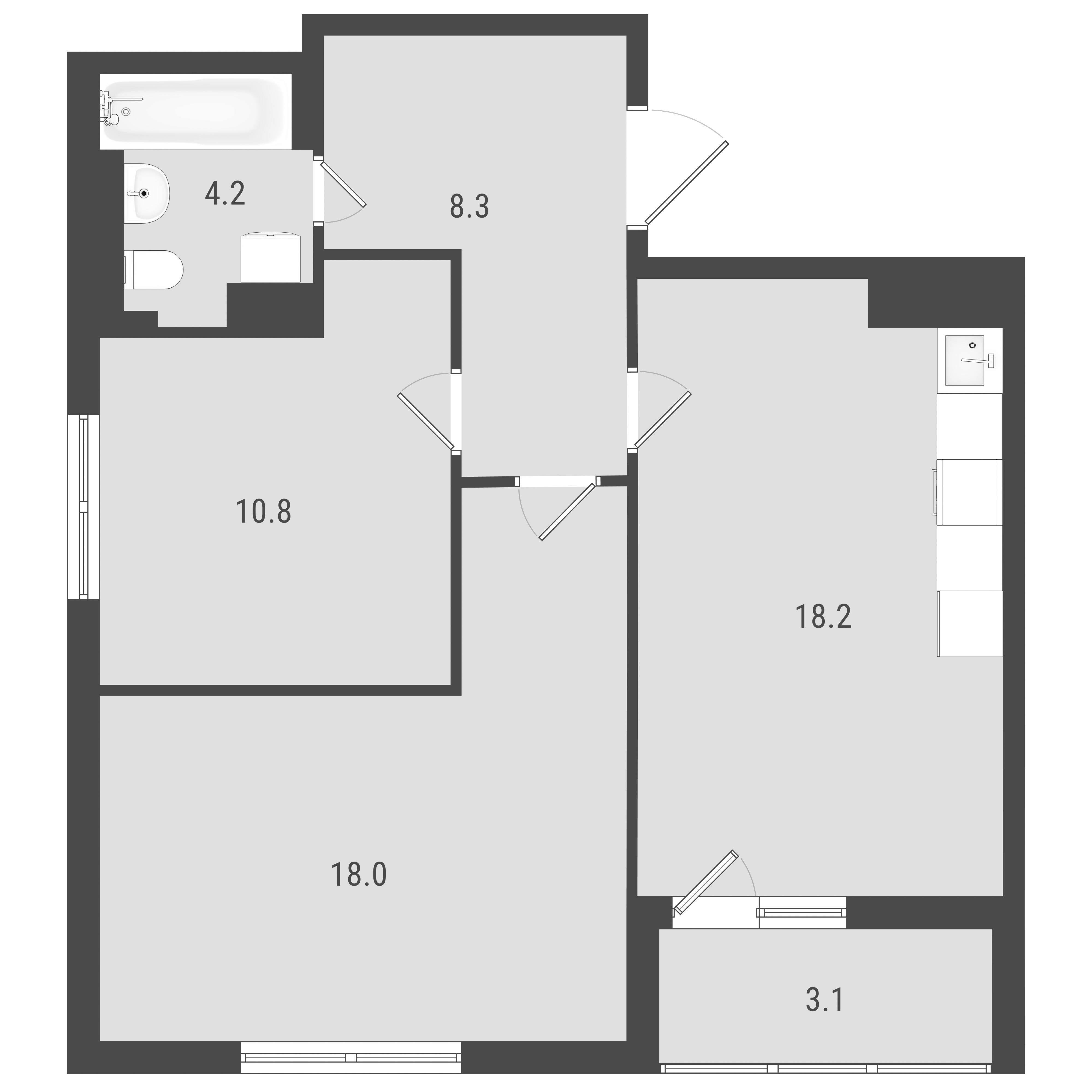 2-комнатная 60 м2 в ЖК Макрорайон Амград корпус null этаж 11