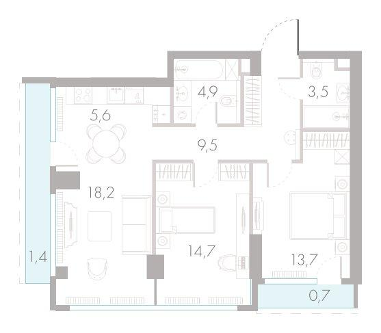 3-комнатная 72 м2 в ЖК River Park Towers Кутузовский корпус null этаж 11