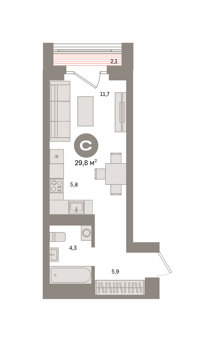 Студия 29 м2 в ЖК Метроном корпус null этаж 15