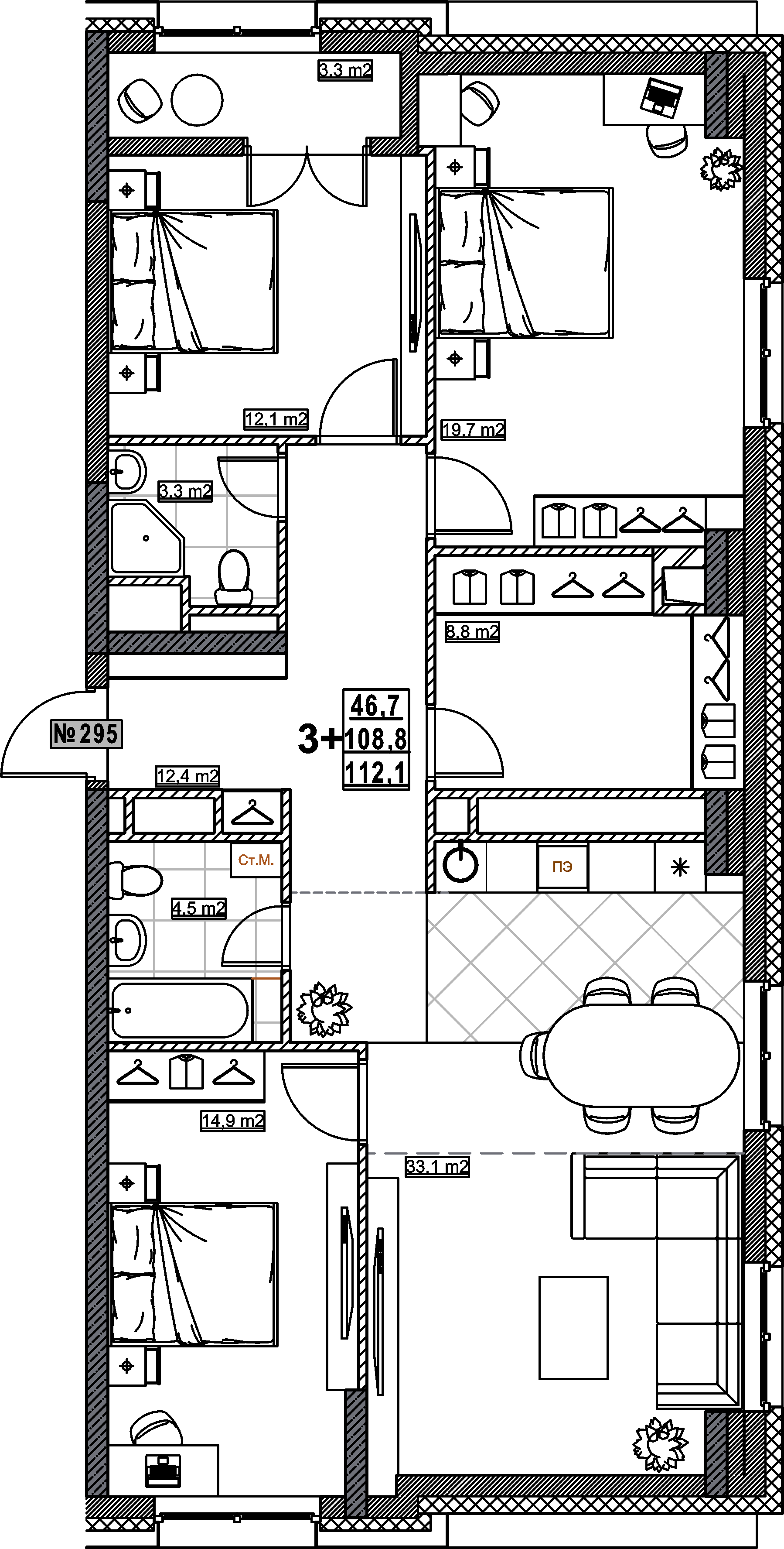 3-комнатная 112 м2 в ЖК Гранд-квартал Бетанкур корпус null этаж 20