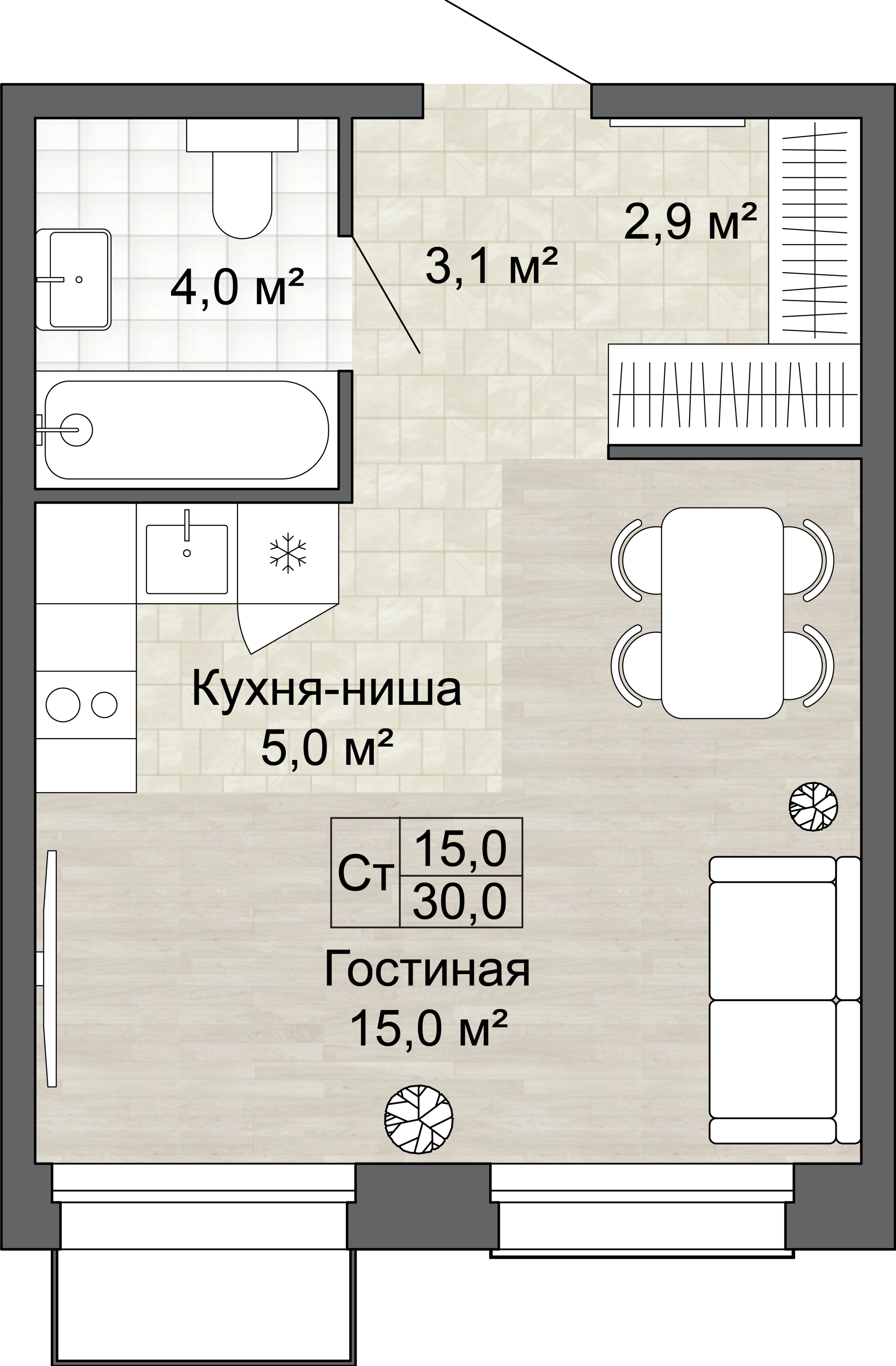 Студия 30 м2 в ЖК Яблоневый Сад корпус null этаж 7