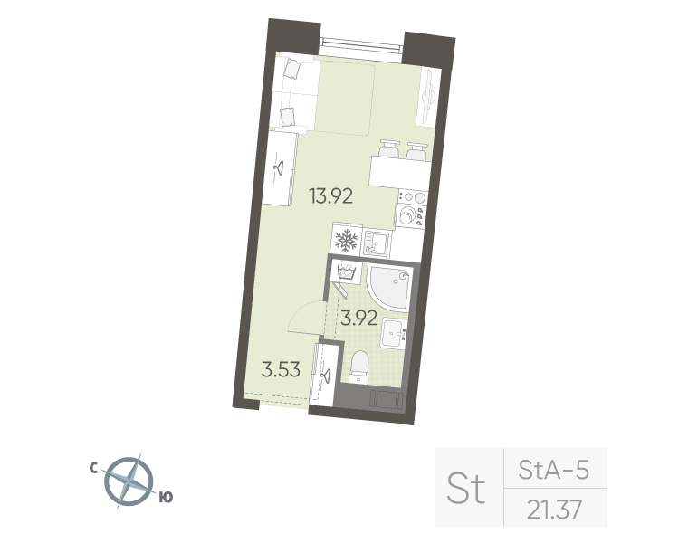 Студия 21 м2 в ЖК Бульвар Грина корпус null этаж 12