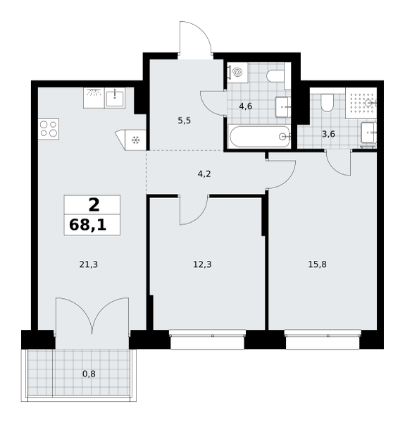 2-комнатная 68 м2 в ЖК Хольм корпус null этаж 10