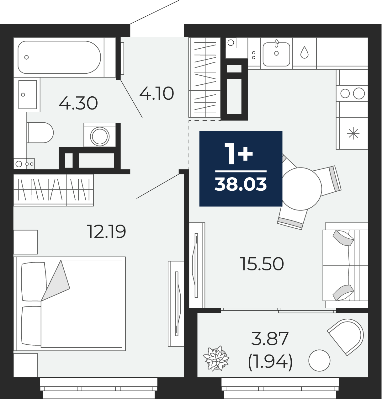 1-комнатная 36 м2 в ЖК Беринг корпус null этаж 7