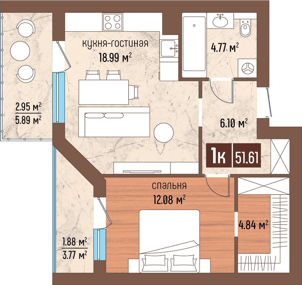 1-комнатная 51 м2 в ЖК Светлогорск-3 корпус null этаж 1