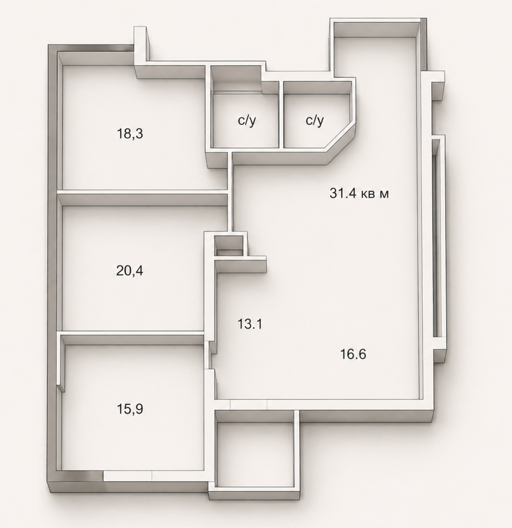 4-комнатная 130.5 м2 в ЖК undefined корпус null этаж 14