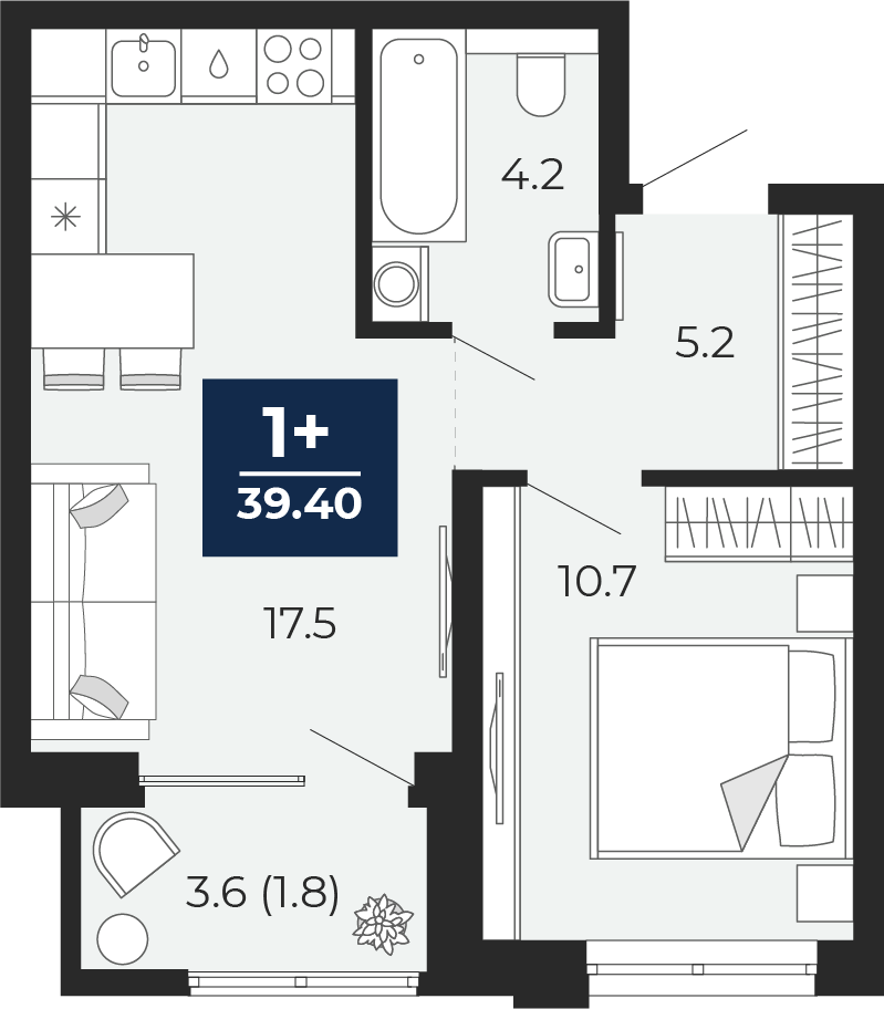 1-комнатная 37 м2 в ЖК Мириады корпус null этаж 15