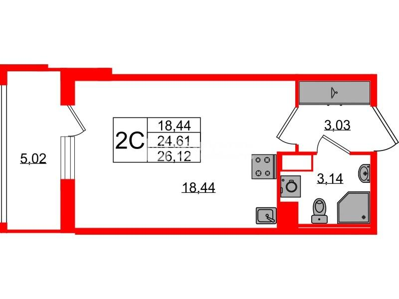Студия 24 м2 в ЖК Астра Континенталь корпус null этаж 7
