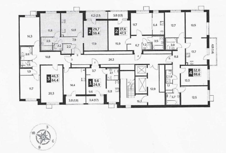 2-комнатная 59.4 м2 в ЖК undefined корпус null этаж 23