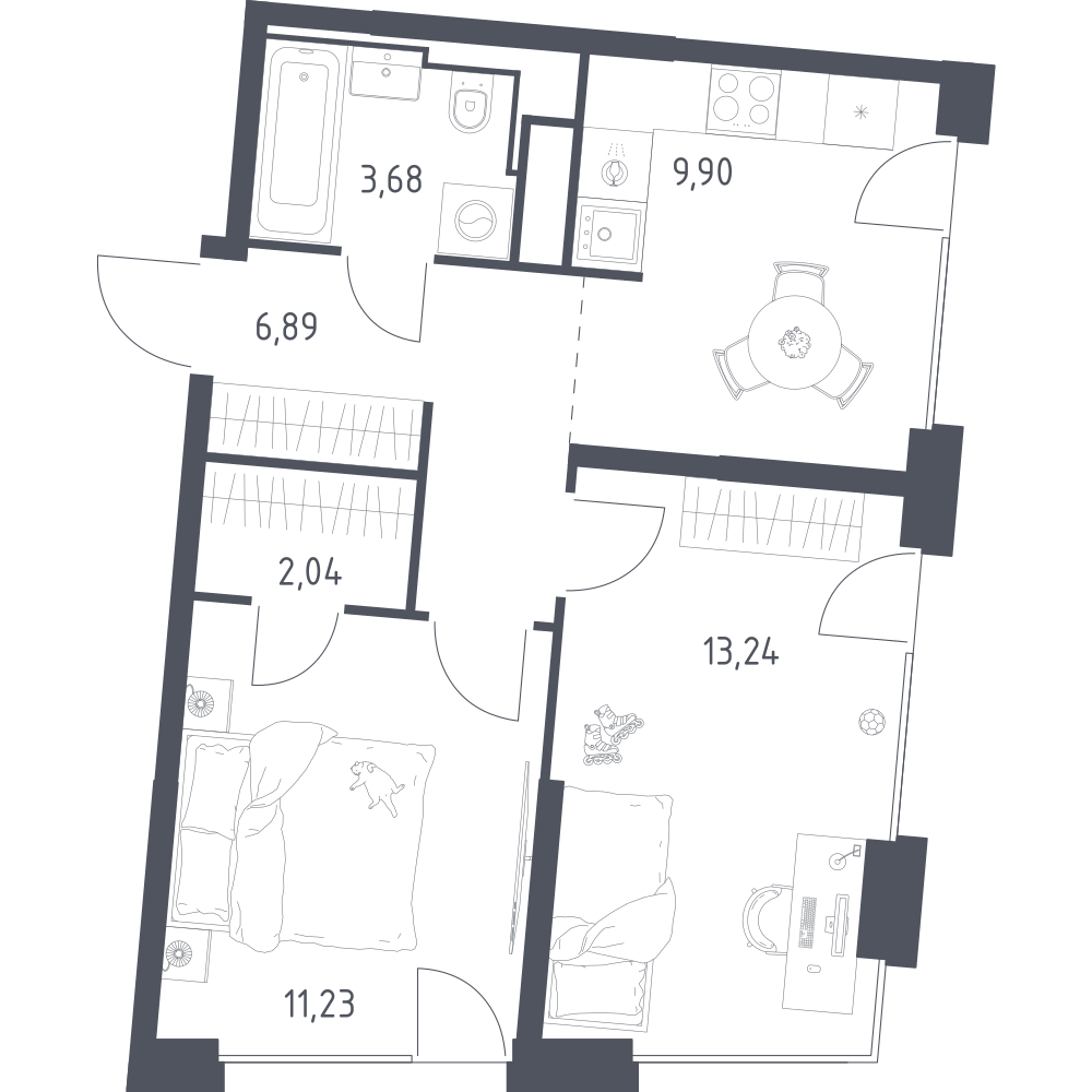 2-комнатная 46 м2 в ЖК Квартал на воде корпус null этаж 5