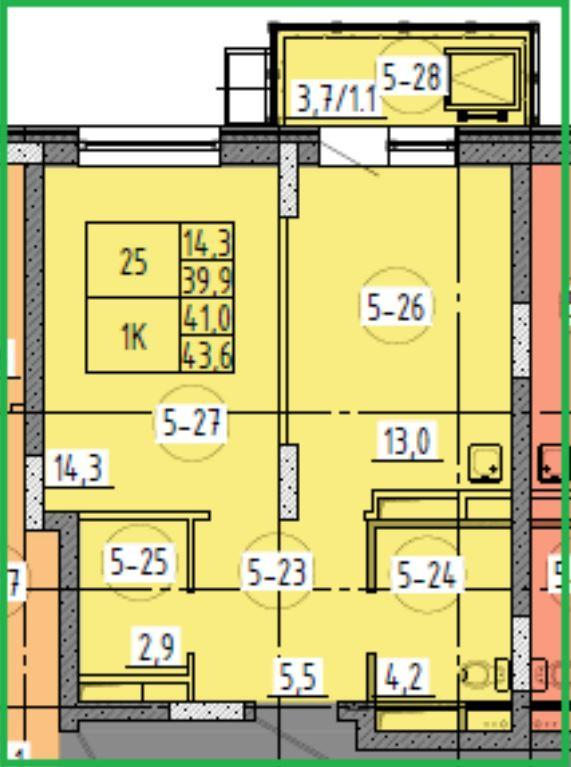 1-комнатная 44 м2 в ЖК undefined корпус null этаж 5