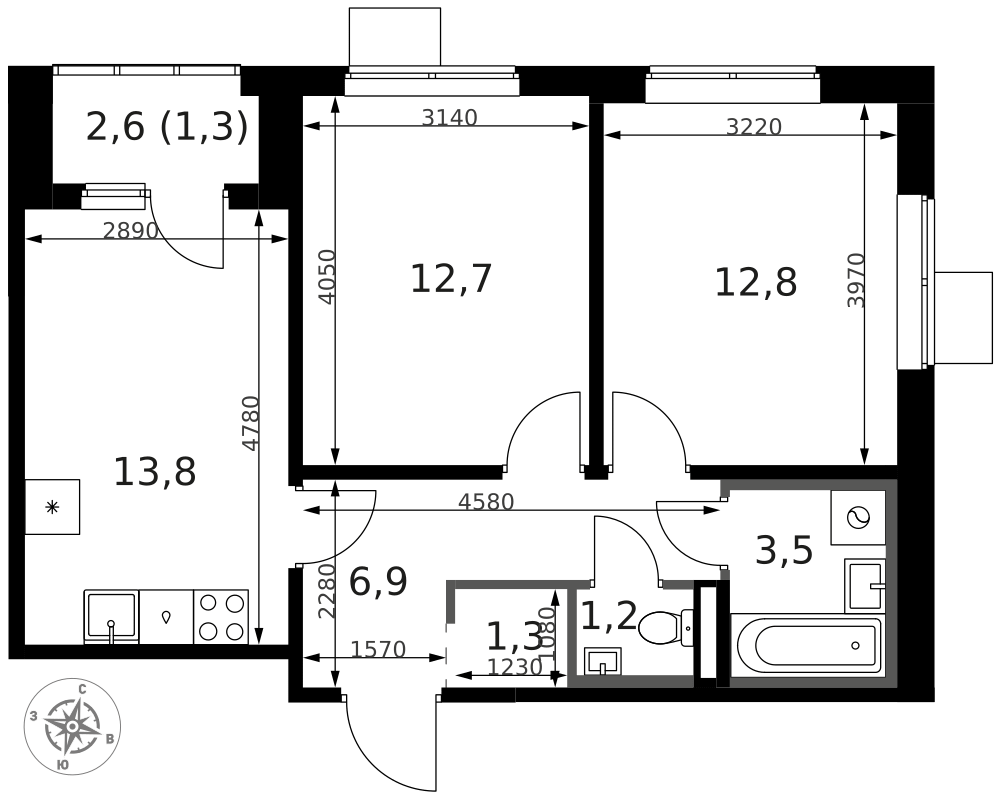 2-комнатная 54 м2 в ЖК 1-й Ясеневский корпус null этаж 9