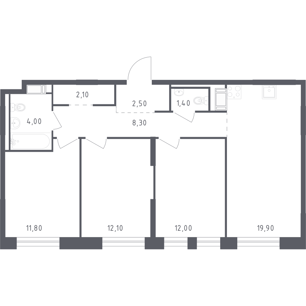 3-комнатная 73 м2 в ЖК Курортный Квартал корпус null этаж 1