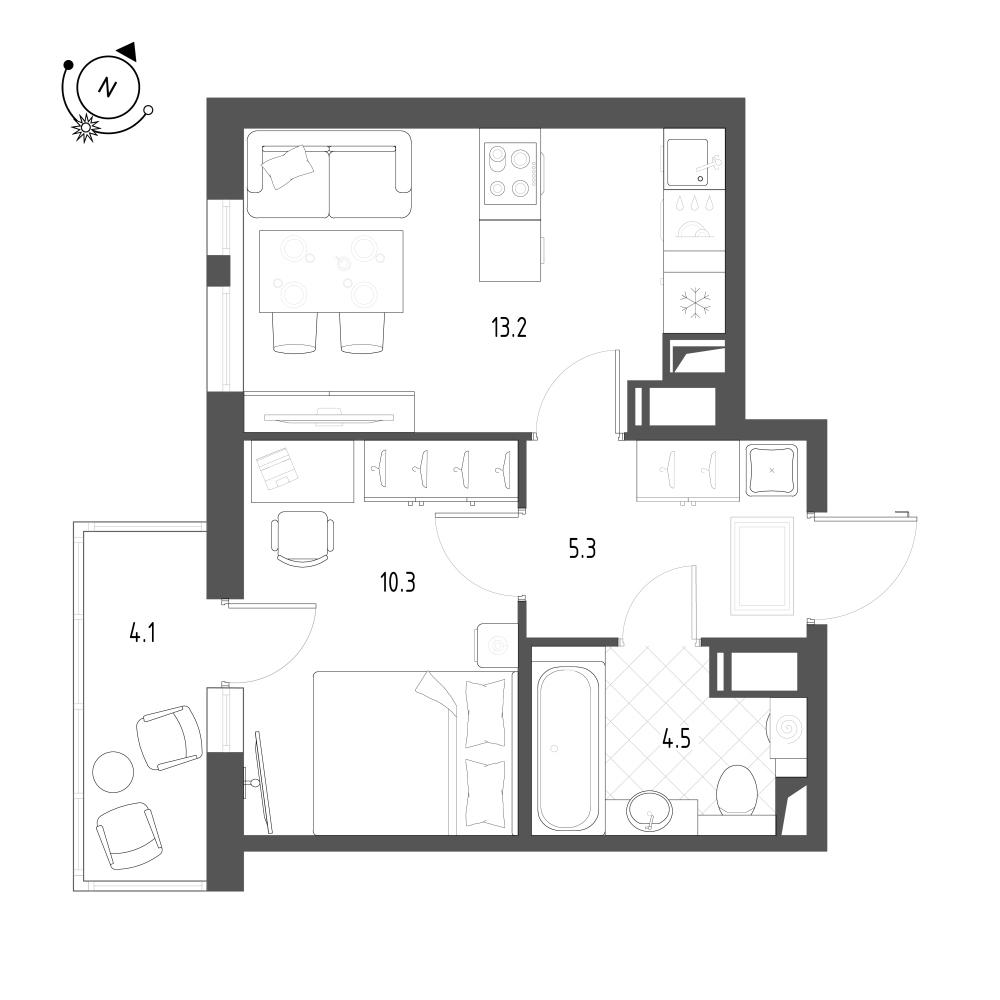 1-комнатная 34 м2 в ЖК Монография корпус null этаж 8