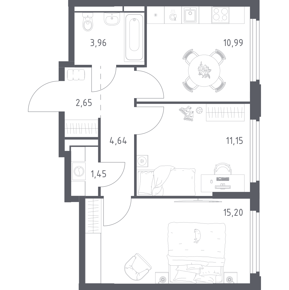 2-комнатная 50 м2 в ЖК Космический Квартал корпус null этаж 11