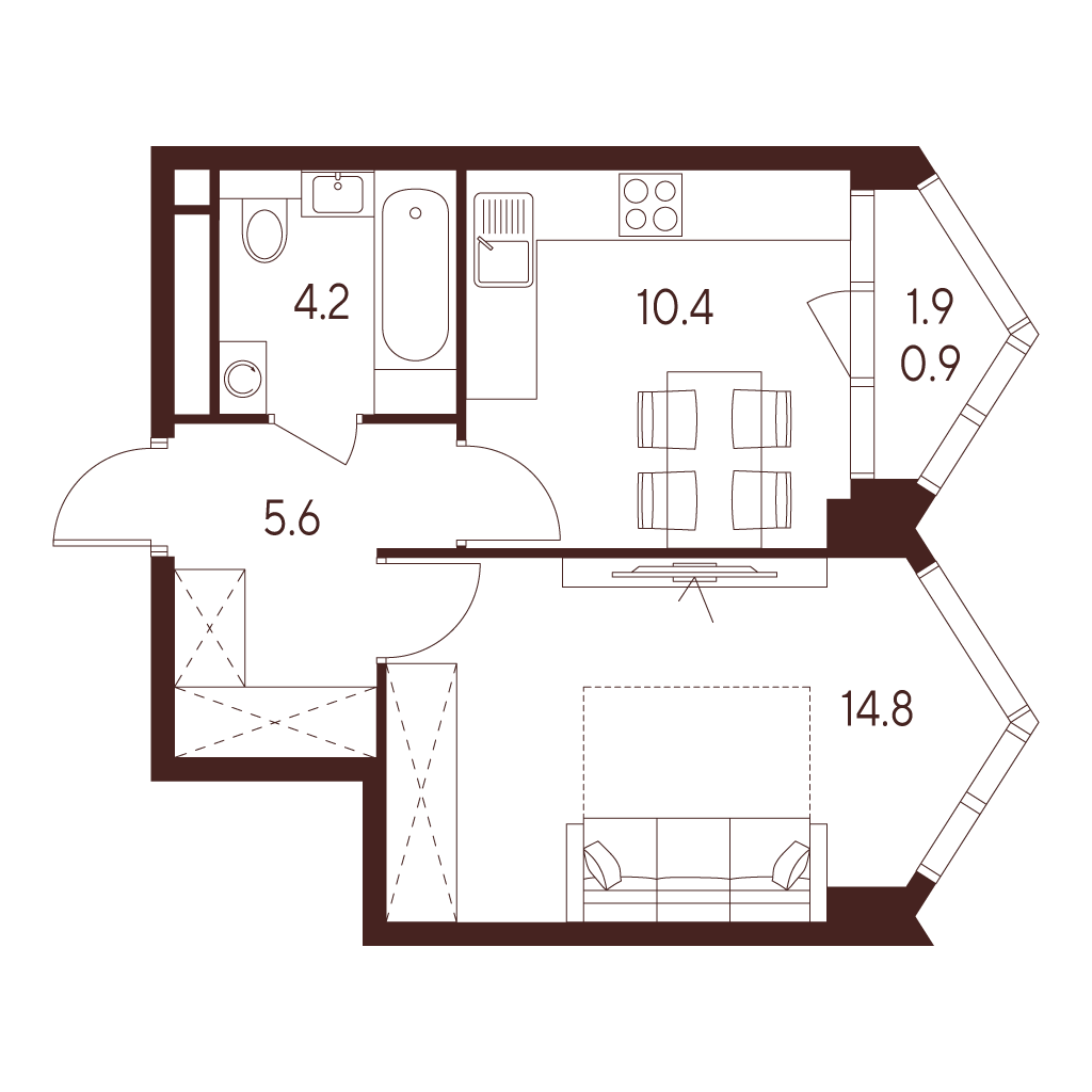 1-комнатная 35 м2 в ЖК Инди Тауэрз от Аквилон корпус null этаж 13