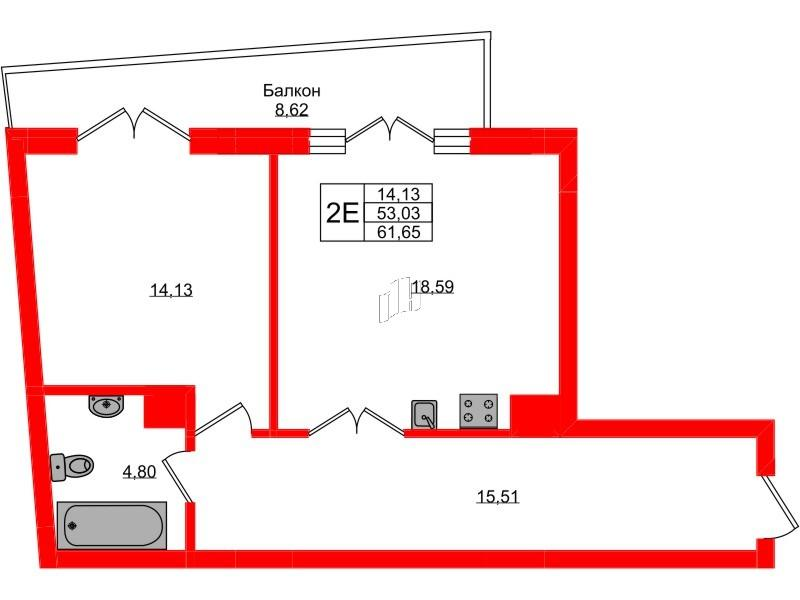 2-комнатная 61 м2 в ЖК Русь корпус null этаж 5