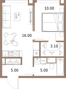 1-комнатная 39 м2 в ЖК Северный порт. Береговые кварталы корпус null этаж 3